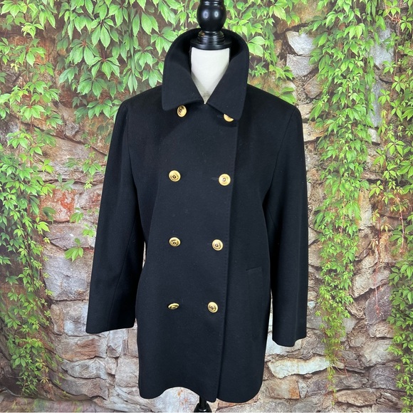 FLEURETTE Black Double-Breasted Cashmere/Wool Pea Coat, 12 *AS IS* - Picture 2 of 16